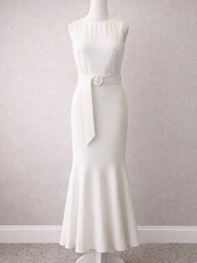 Sachin & Babi White Sleeveless Midi Gown Belted NWT XL 16 18